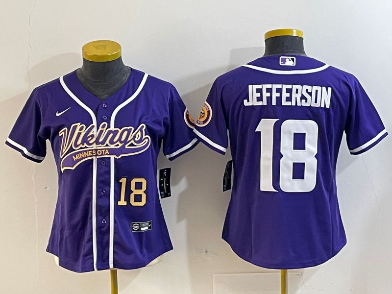 Youth Minnesota Vikings #18 Jefferson Purple Joint Name 2024 Nike Limited NFL Jersey style 3->women nfl jersey->Women Jersey